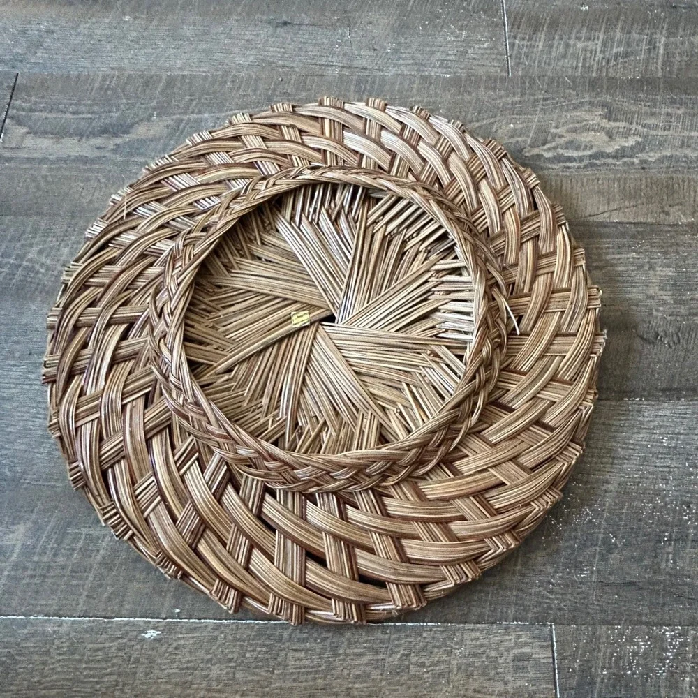 Woven Wicker Sunburst Tray Round 14 Inch Wall Decor Philippines Boho Brown